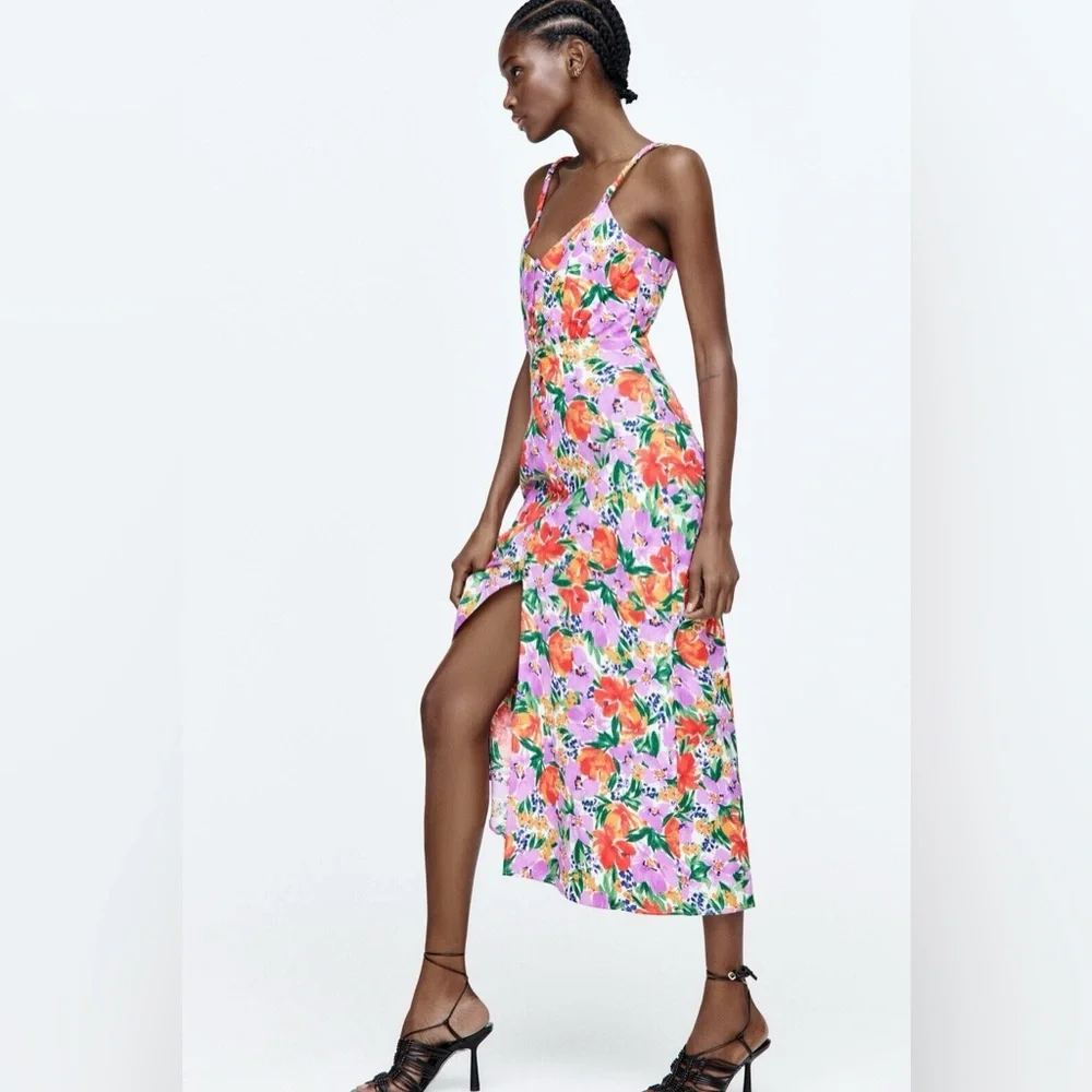 Zara Pink Floral Dress - Picture 2 of 7